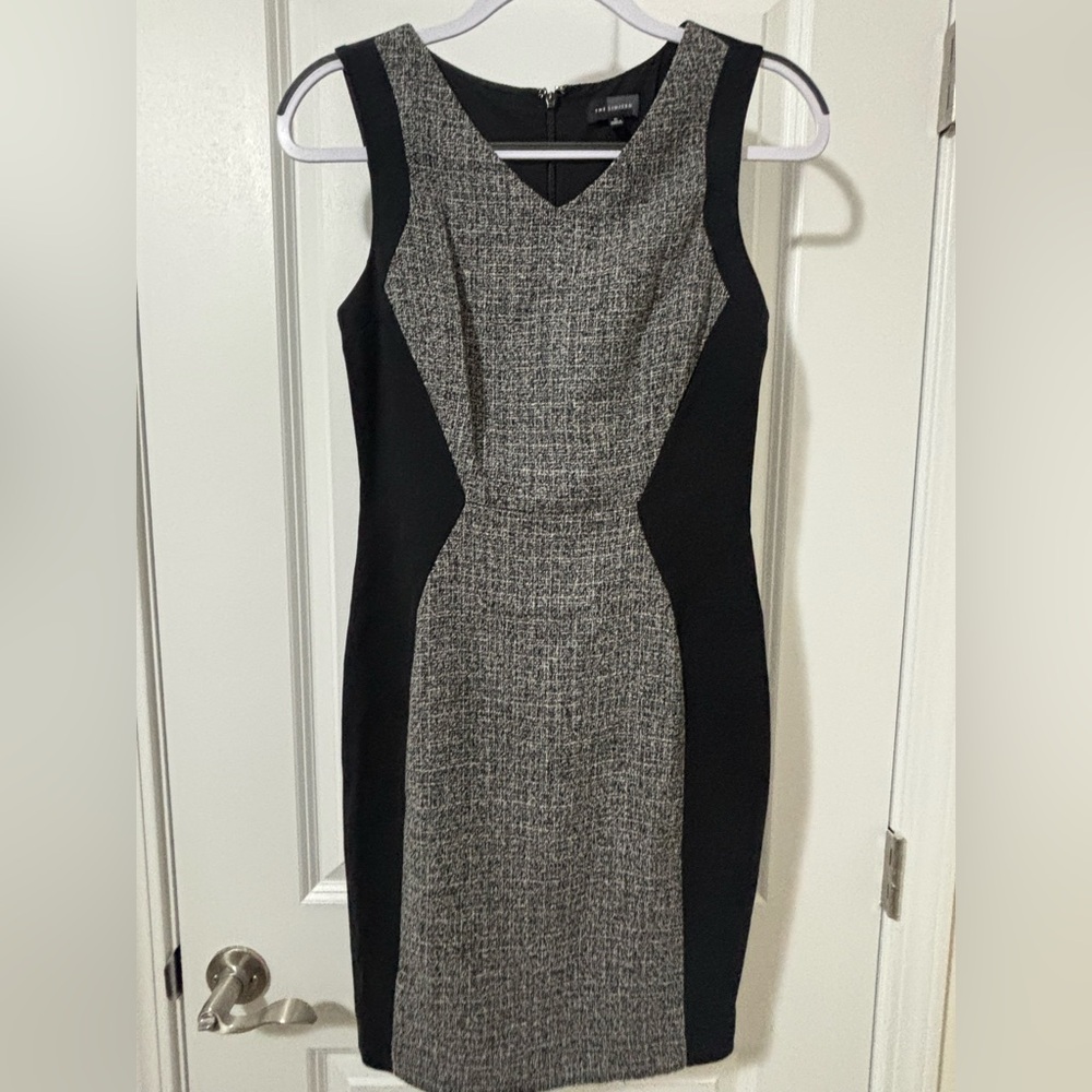 The Limited Black and Gray Tweed Sheath Midi Dress